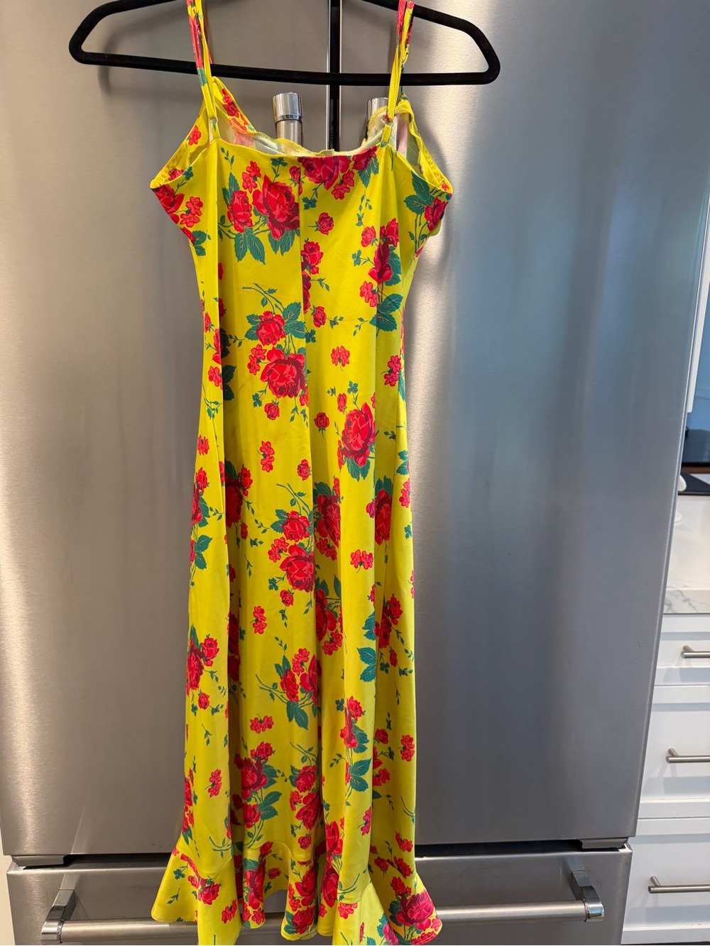 Betsey Johnson Yellow Slip Dress with Red Rose Print - Picture 1 of 2